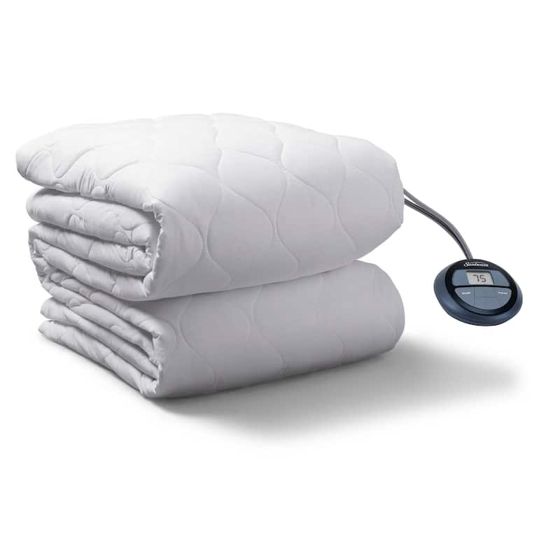 Sunbeam Twin Size Electric Water Resistant Heated Mattress Pad with Dual Digital Controllers - White