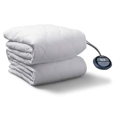 Sunbeam Twin Size Electric Water Resistant Heated Mattress Pad with Dual Digital Controllers - White