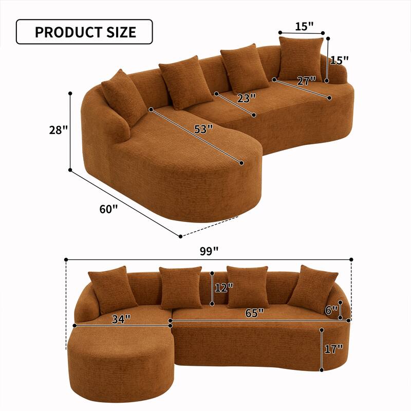 98.4" Chenille L-Shaped Sectional Sofa with Chaise & Pillows