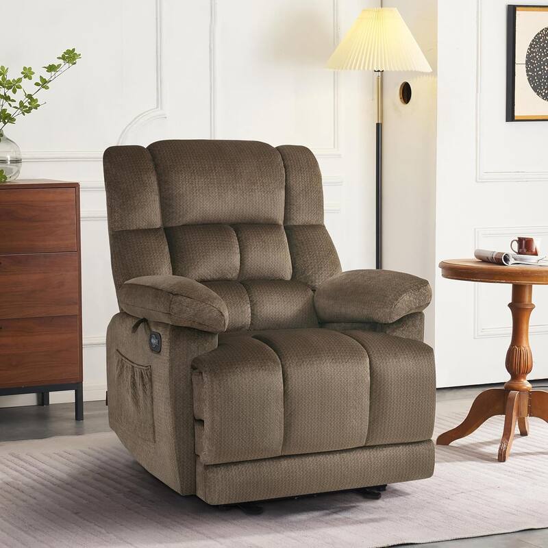MCombo Electric Power Recliner Chair for Living Room with Heat and Massage, Fabric R6233 - Brown
