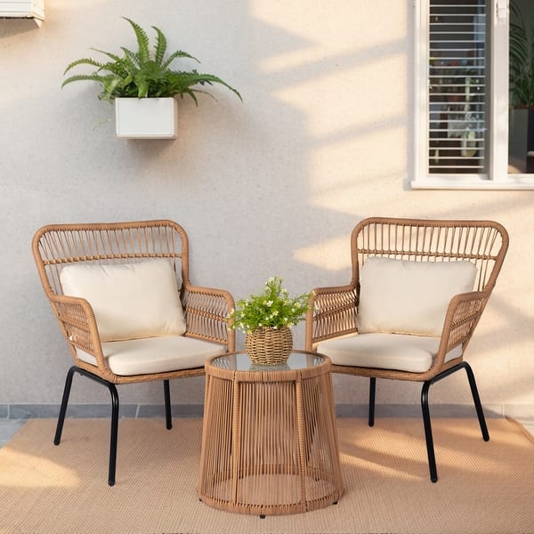 Piece Outdoor Wicker Conversation Bistro Set, All-Weather Rattan