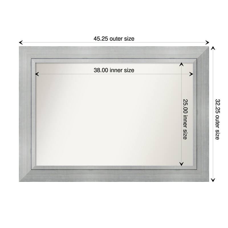 Romano Silver Framed Non-Beveled Custom Wall Mirror, Bathroom Vanity Mirror - Outer Size: 45.25 x 32.25