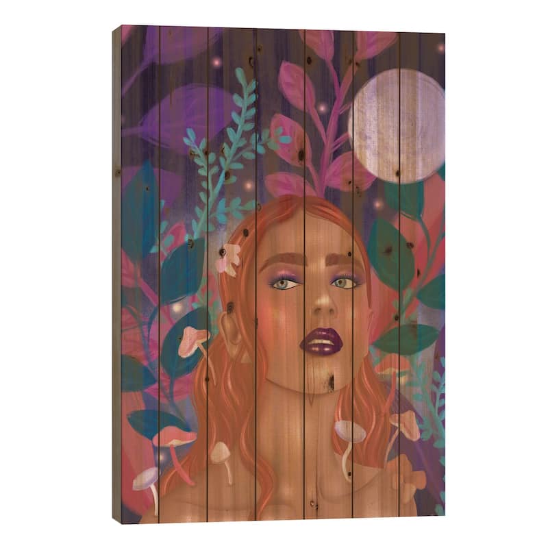 Mushroom Fairy Print On Wood by Olivia Bürki - Multi-Color - 26x18x1.5