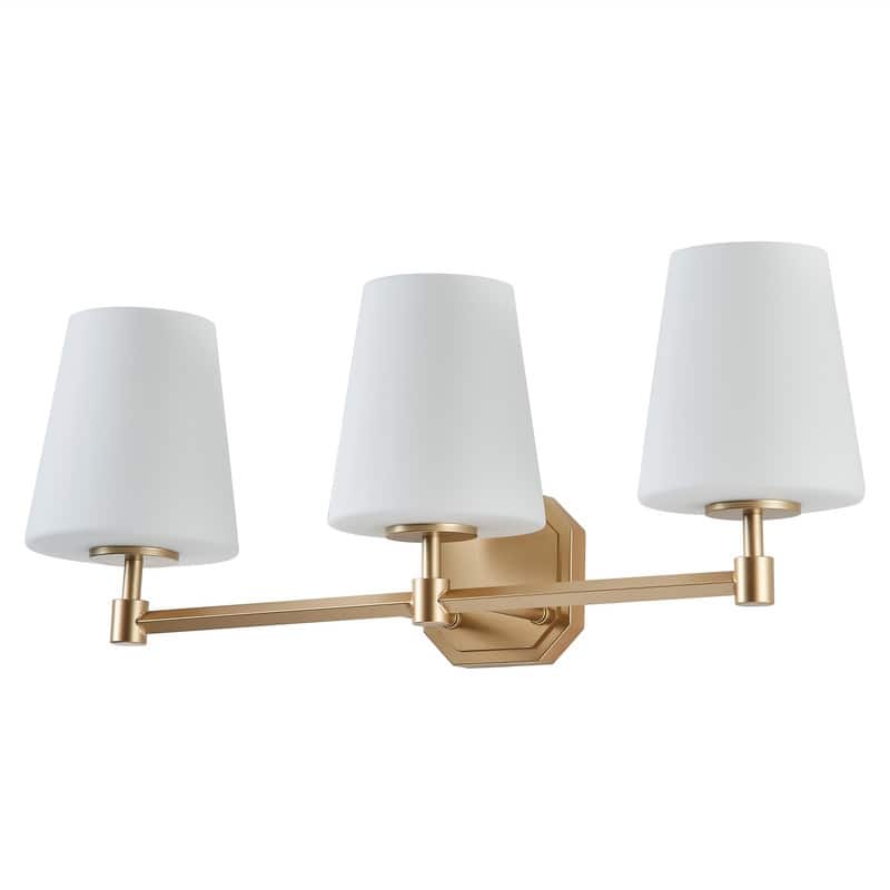 Modern Gold 3-Light Wall Sconce with White Glass Shades for Bathroom Vanity