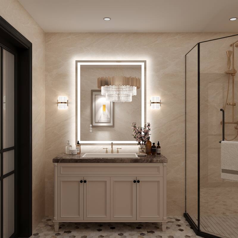 Frameless LED Front Light and Backlit 3 Colors Dimmable Anti-Fog Wall Bathroom Vanity Mirror