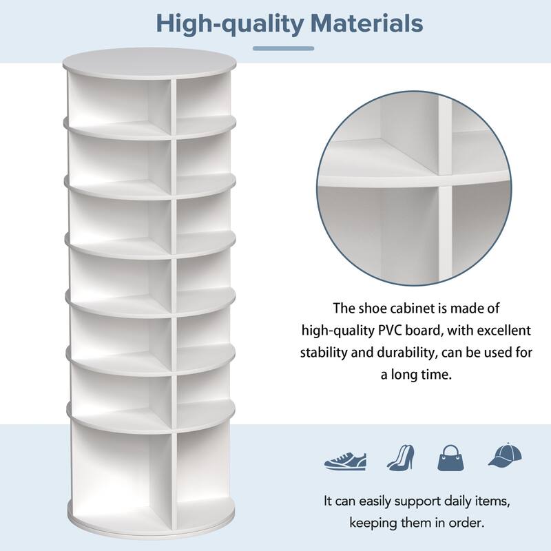 Free Standing 7 Tier Plastic 360° Rotating Shoe Rack for Entryway