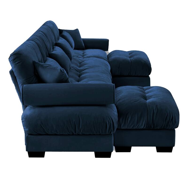 U-Shaped 4 Deep Seater Sectional Sofa with 2 Movable Ottomans & Pillows