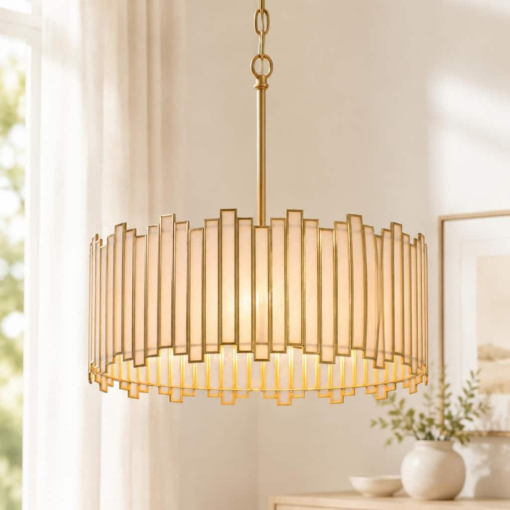 Tifany Modern Gold 4-Light Textured Glass Drum Chandelier for Kitchen Island