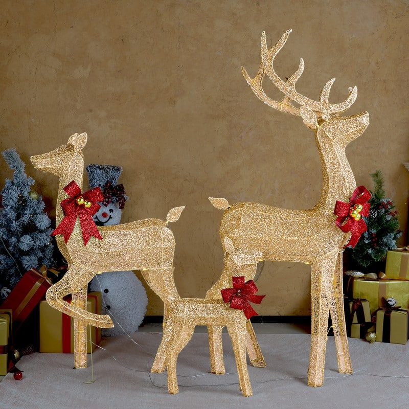 3-Piece Lighted Christmas Reindeer Family Set Outdoor Decorations Weather Proof Sparkling Deer Family