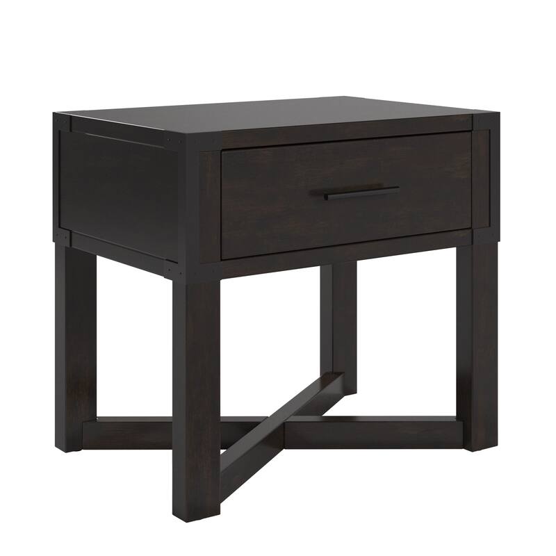 Mendocino Wood Finish X-Base End Table with Drawer by iNSPIRE Q Classic - Antique Black