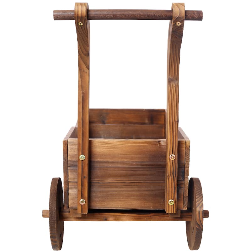 41.4 in. Brown Wood Wagon Outdoor Flower Planter Pot with Wheels for Garden Decor