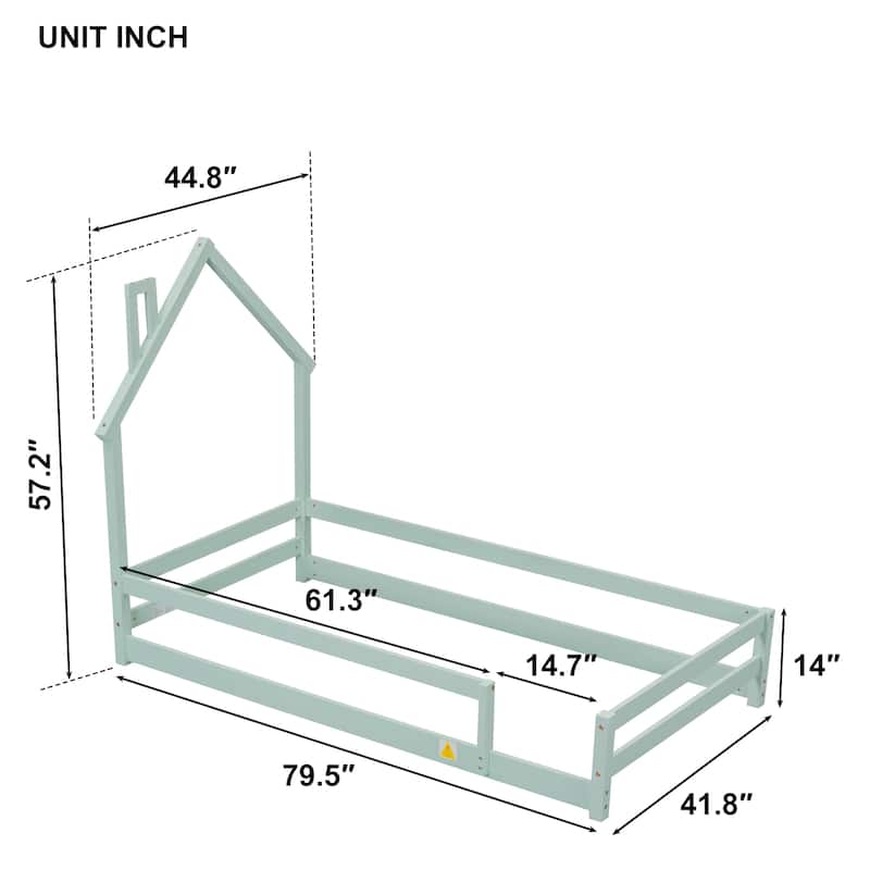 House-Shaped Headboard Floor Bed Platform Bed Kids Bed,Twin Size