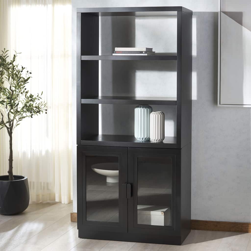 SAFAVIEH Couture Roades 3-Shelf Glass Cabinet Bookcase - 36"W x 18"D x 78"H
