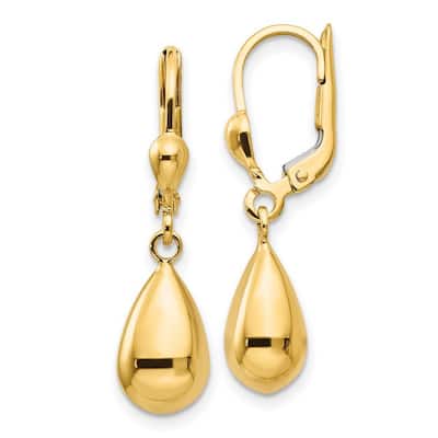 Curata 14k Yellow Gold 29x7mm Polished Tear-drop Dangle Leverback Earrings