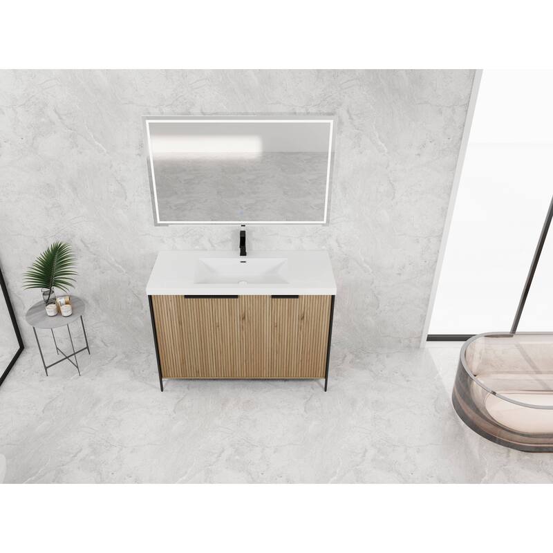 59-inch Double Sink Bathroom Vanity with Adjustable Shelves, Soft-Close Hinges, Resin Basin