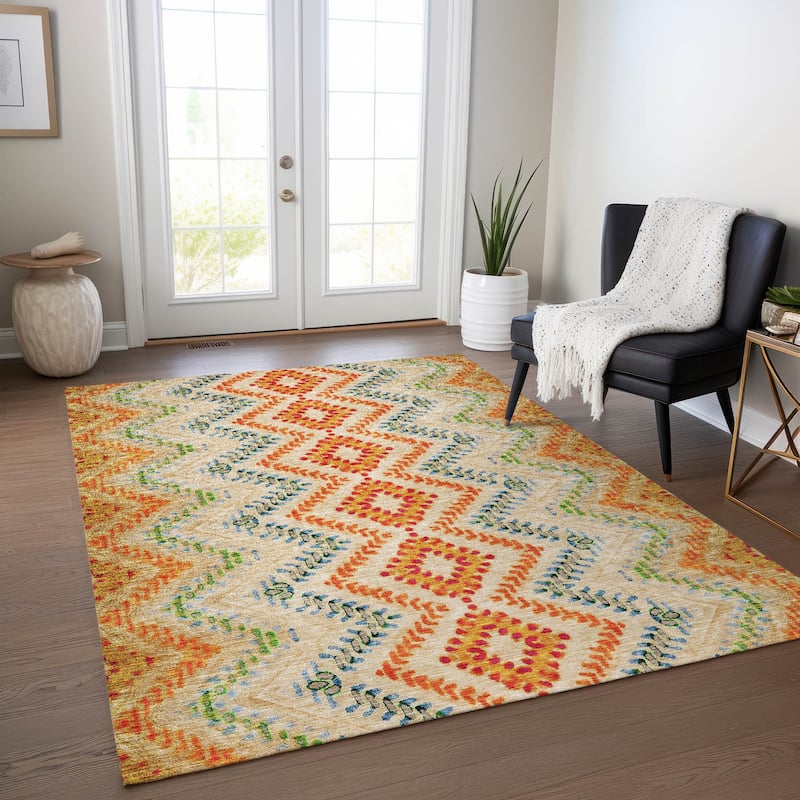 Machine Washable Indoor/ Outdoor Chantille Boho Global Rug - Beige - 2'6" x 3'10"