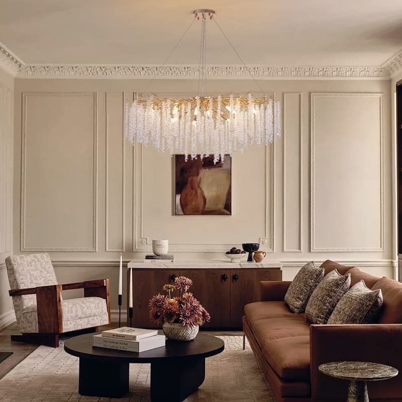 40 in Gold Crystal Chandelier Dimmable Ceiling Fixtures for Dining Room