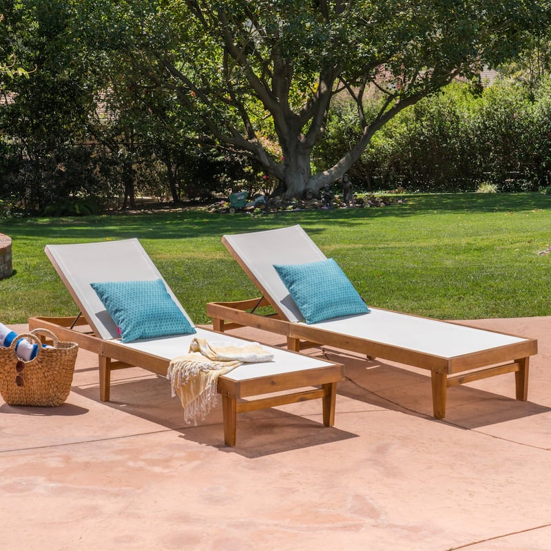 Summerland Outdoor Mesh and Wood Chaise Lounge (Set of 2) by Christopher Knight Home