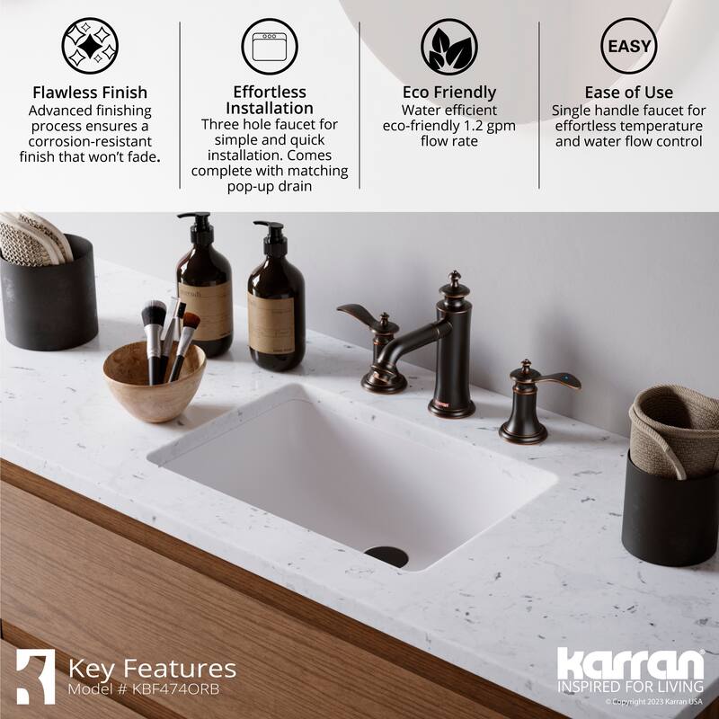 Karran Vineyard KBF474 2-Handle Three Hole Widespread Bathroom Faucet with Matching Pop-up Drain