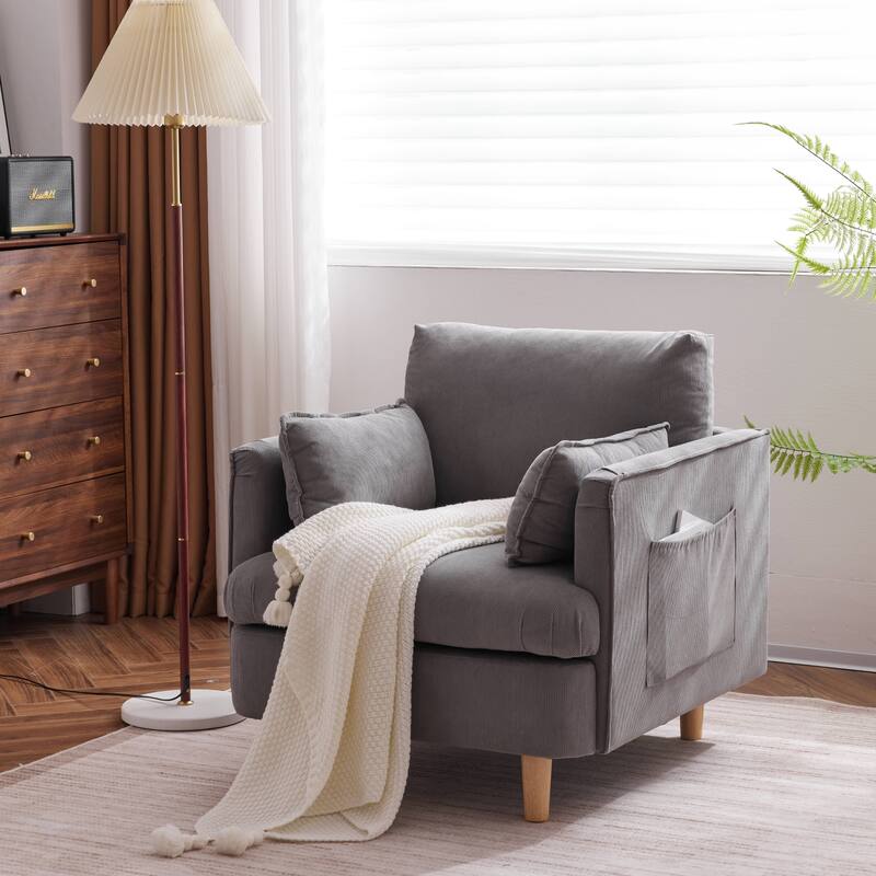 Modern Accent Armchair Upholstered Sofa Club Chair with 2 Pillow