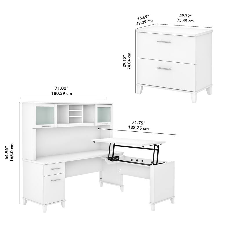 Somerset 72W Sit to Stand L Shaped Desk with Hutch and Cabinet in Gray