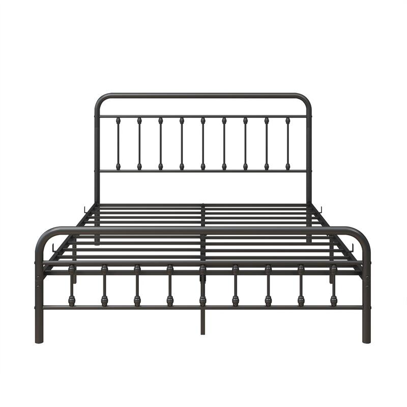 Metal Bed Frame Queen Size Platform w/Vintage Headboard and Footboard