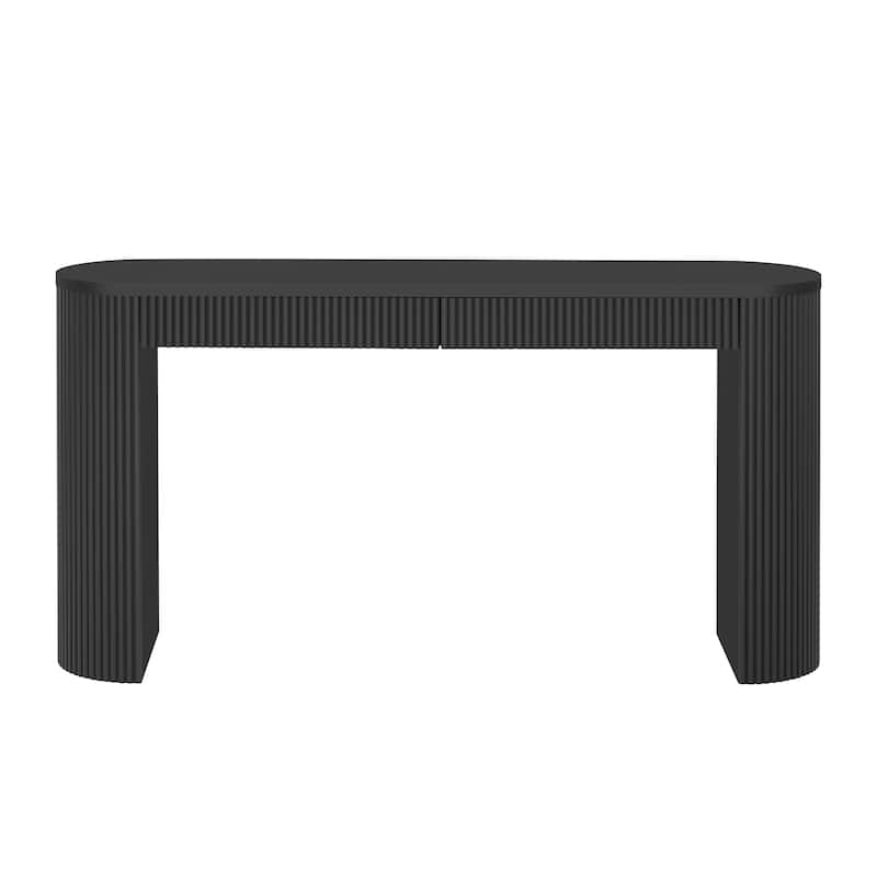 58.2" Entryway Table with Large Top and 2 Drawers, Console Table with Arched Legs, Pine Veneer Sofa Table