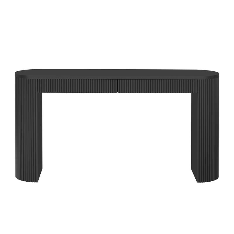 Vintage Pine Veneer Console Table with Vertical Striped Design, 58.2 Inch Entryway Table Living Room Sofa Table with 2 Drawers - Black