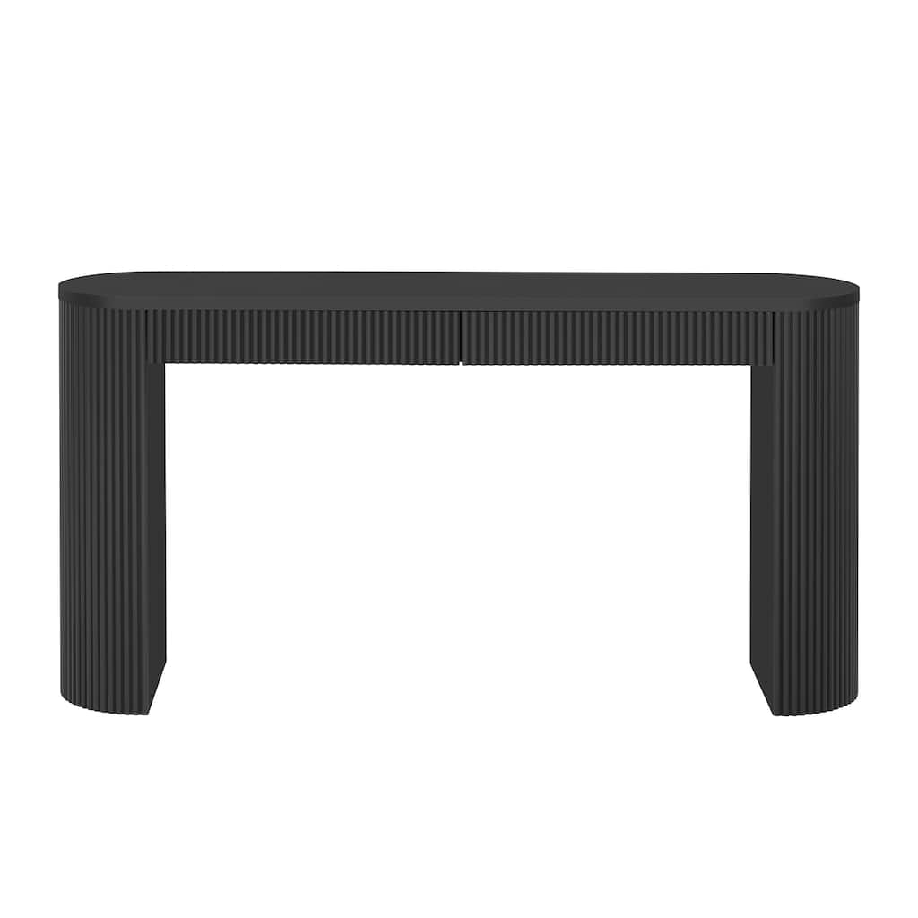Vintage Pine Veneer Console Table with Vertical Striped Design, 58.2 Inch Entryway Table Living Room Sofa Table with 2 Drawers
