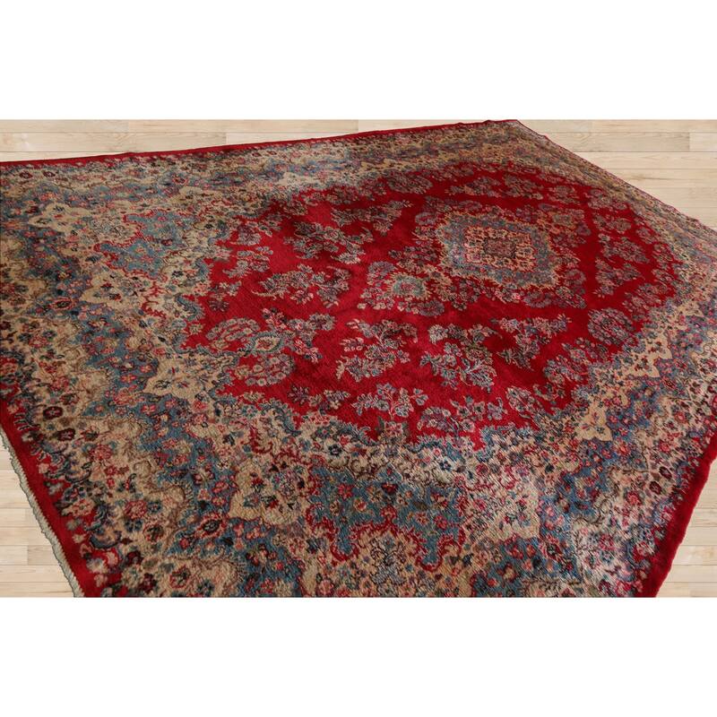 12'6''x18 Hand Knotted Wool Red Plush Pile Kerman Traditional Rug - 12' 6'' x 18'