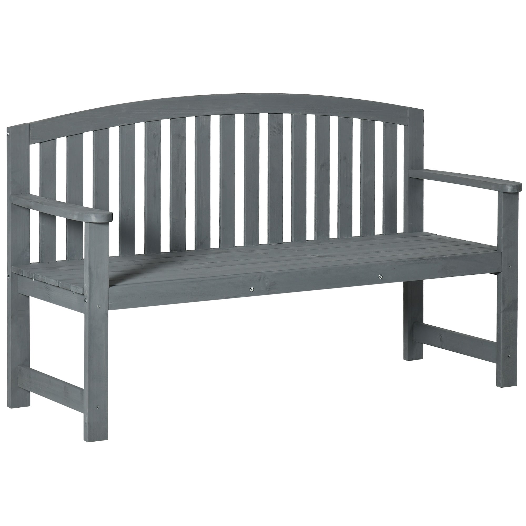 56 inch Outdoor Wood Bench, 2-Seater Garden Bench with Backrest and Armrest, Patio Bench for Porch, Poolside, Balcony