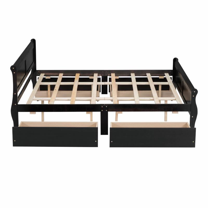 Wood Platform Bed with 4 Drawers and Streamlined Design