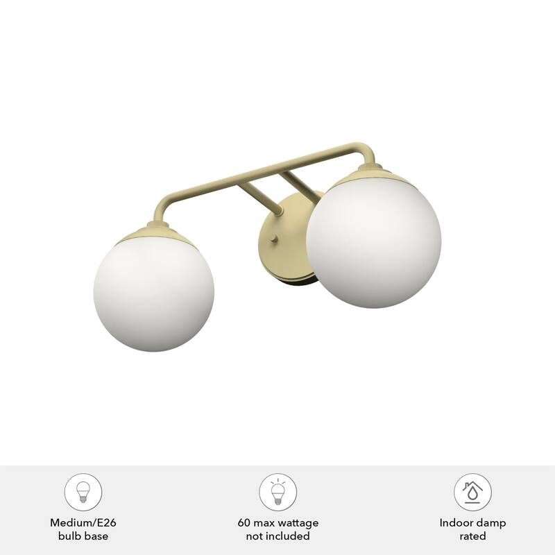 Hunter Hepburn 2 Light Vanity Wall Light, Damp Rated - Vintage, Mid-Century Modern, Glam