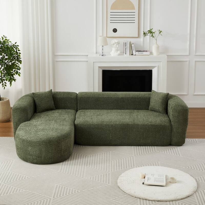 109.4" L-Shaped Chenille Boneless Sectional Sofa with Two Throw Pillows