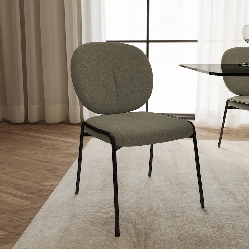 Celestial Modern Boucle Dining Chairs - Upholstered Accent Side Chairs with Black Powder-Coated Iron Frame Set of 4