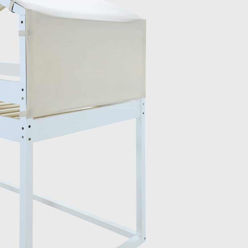 Twin Over Twin Bunk Bed Wood Bed with Tent