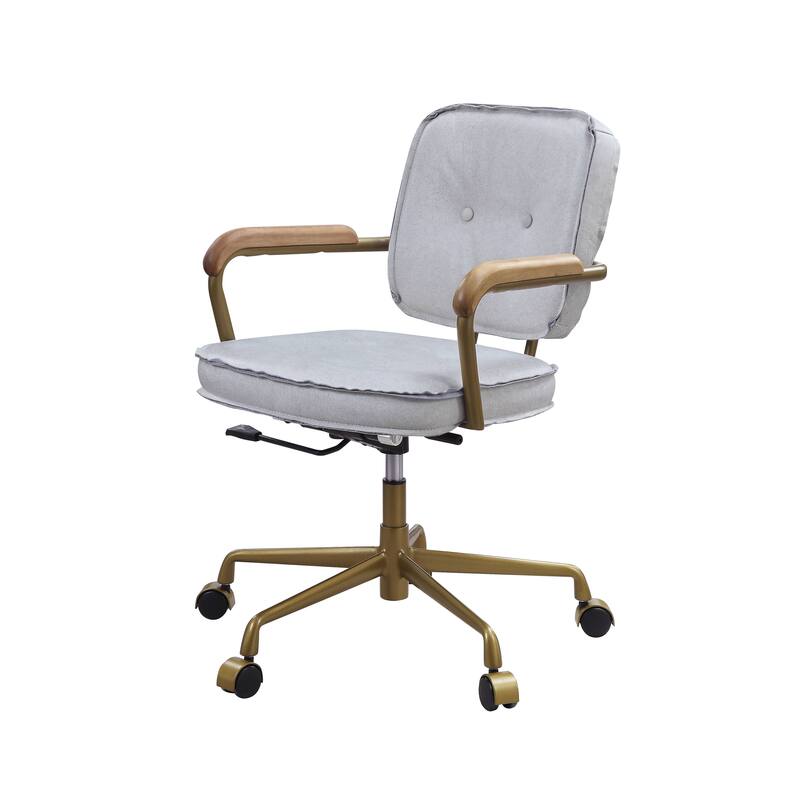 Vintage Leather Office Chair, Swivel Desk Chair with Wheels and Arms, Height Adjustable Upholstered Rolling Stool - N/A