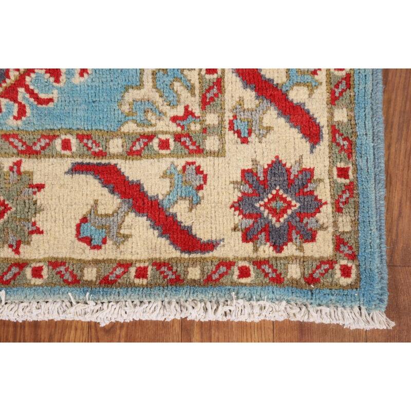 Light Blue Kazak Runner Rug Handmade Wool Carpet - 2'2" x 5'11"