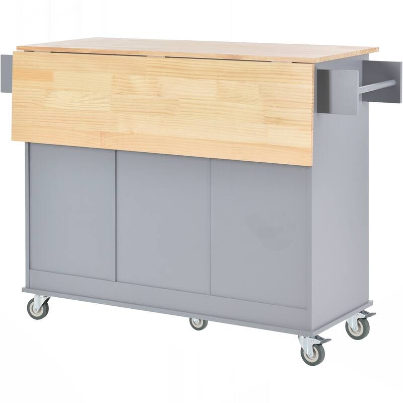 Rolling Mobile Kitchen Island with Drop Leaf - Solid Wood Top