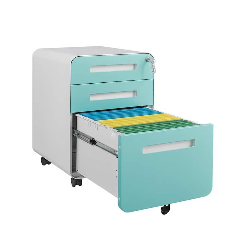 3 Drawer Mobile File Cabinet Under Desk Office, 5 Wheel Design Anti-Tilting Cold Rolled Steel Waterproof Moisture-Proof
