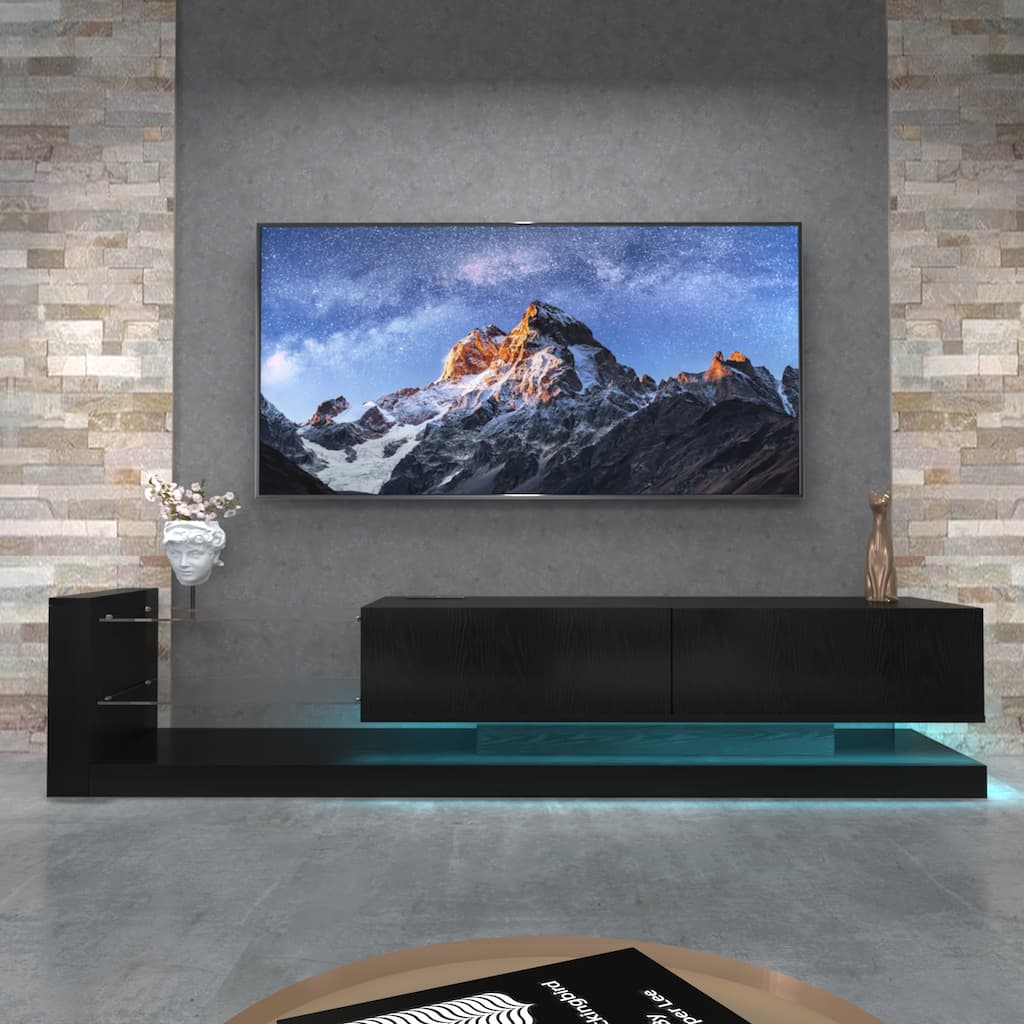 LED TV Stand for 55 65 75 Inch TV, Modern Entertainment Center Equipped with Power Outlet, 50 60 70 Inch TV Console for Homes