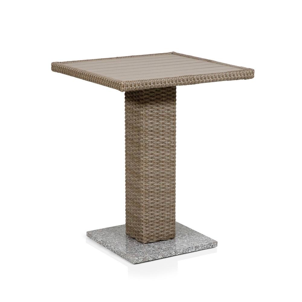 Noor Contemporary Rattan 24-inch Outdoor Bar Table with Stone Base by M&L Co.