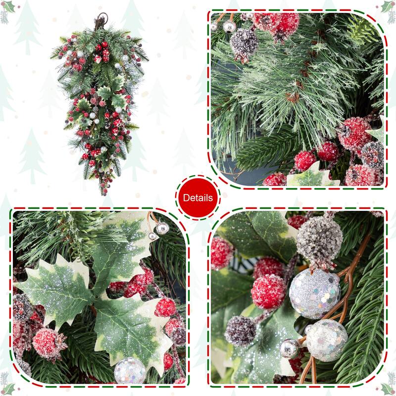 Glitzhome Christmas Red Pomegranate Berry & Holy Leaf Wreath or Teardrop