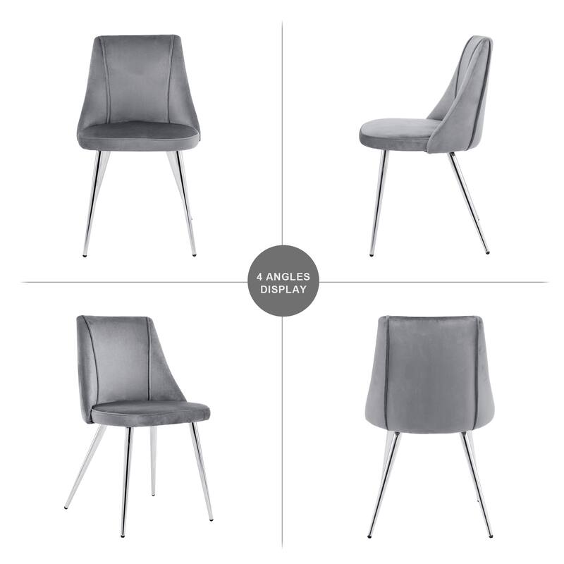 Set of 4 Modern Simple Velvet Dining Chair with Metal Legs