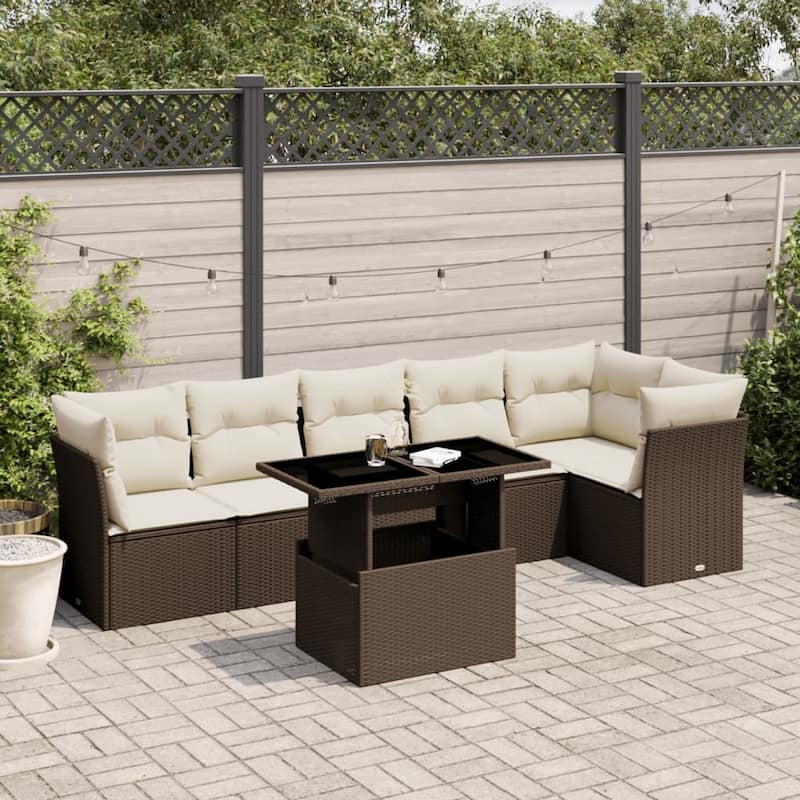 7-Piece Modular Patio Sofa Set - 21.7 x 39.4 x 28.7 in - Brown and cream