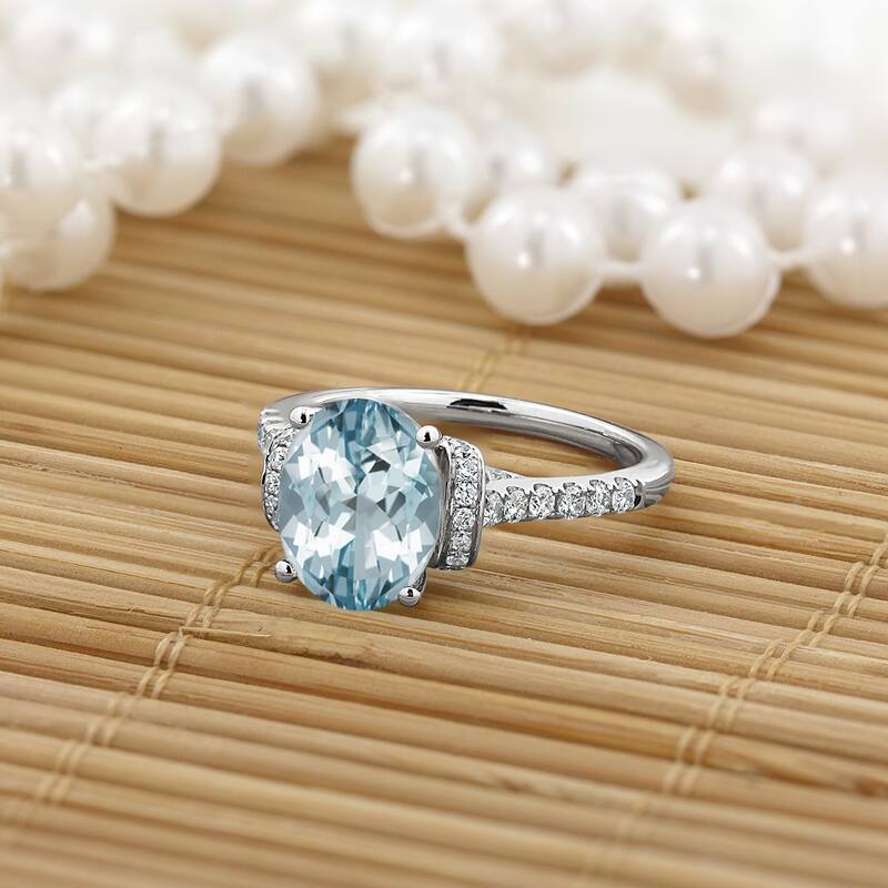 Auriya Modern 1 3/8ct Oval Aquamarine and Diamond Engagement Ring 3/8cttw 14k Gold