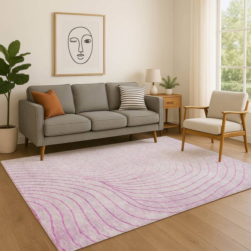 Premium Washable Super Soft Modern Wave Mayfield Rug - Blush - 5' x 7'6"