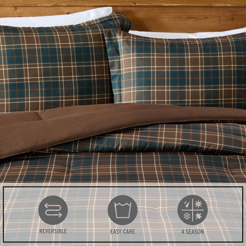 Eddie Bauer Huntley Plaid Reversible Brown Comforter Set
