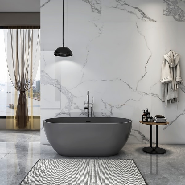 Solid Surface Oval Freestanding Bathtub with Ergonomic Comfort by GDFStudio