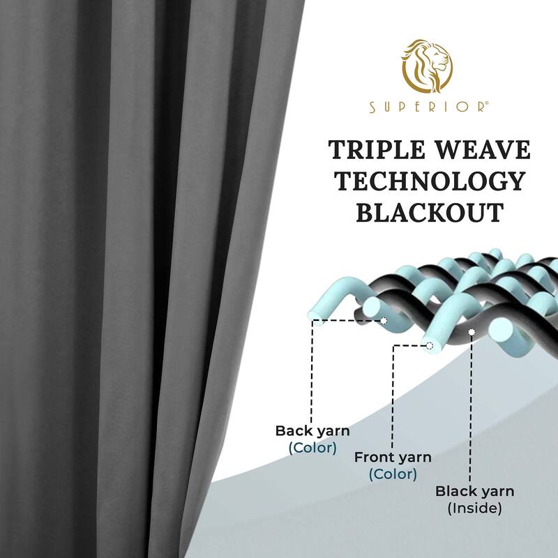 Superior Solid Machine Washable Room Darkening Grommet Blackout Curtains, Set of 2